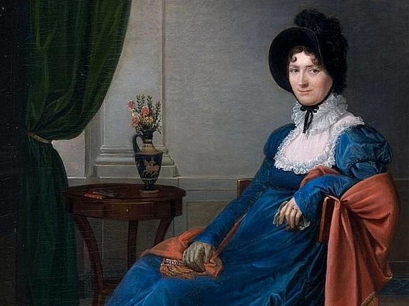 1779-Matilde Meoni Malenchini - Ritratto di giovane donna in abito blu e scialle rosso indiano 1813